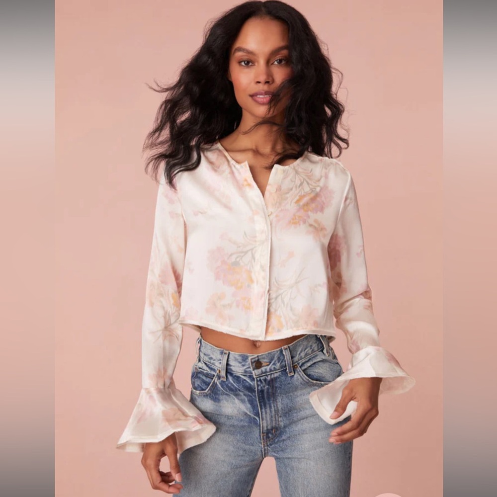 LoveShackFancy Lyndon Floral Bell Sleeve Top